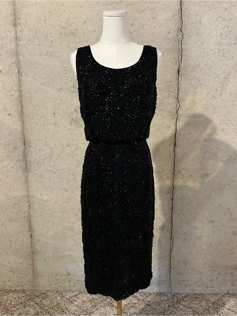 Vintage Black Beaded Cocktail Dress Old Hollywood Glam 70s 80s Luxury Size XS - Picture 1 of 8